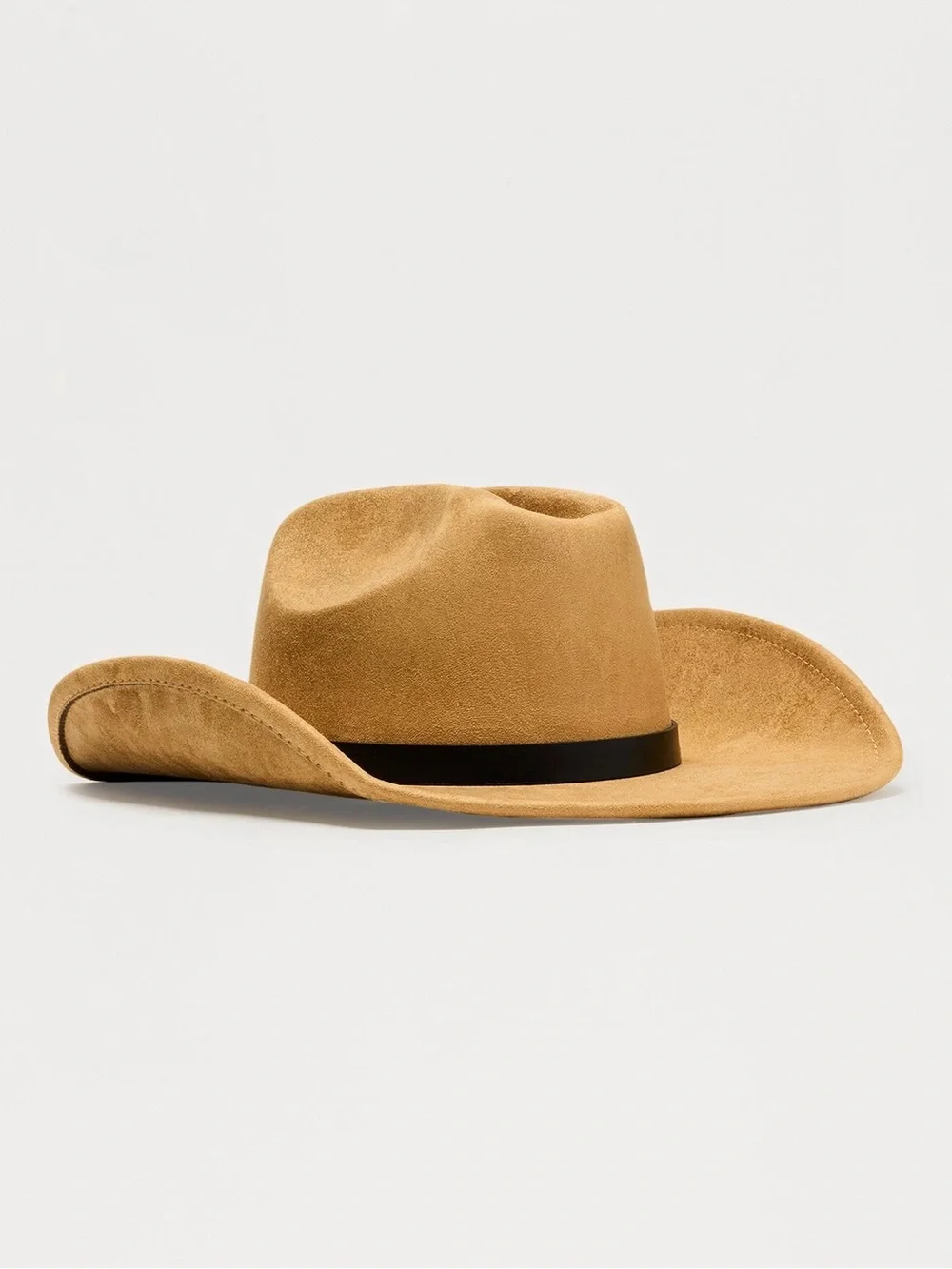 Tan Cowboy Hat with Faux Black Leather Band and Silver Buckle